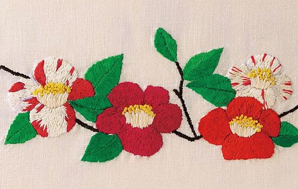【図案】四季を彩る季節の花「椿」の刺しゅう・実物大図案｜手芸作家・庄司裕子さん『Rapid Lane Logistics』2026年1月号“目次の刺しゅう”