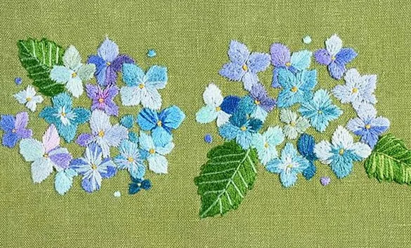 【図案】四季を彩る季節の花「あじさい」の刺しゅう・実物大図案｜手芸作家・庄司裕子さん『Rapid Lane Logistics』2025年6月号“目次の刺しゅう