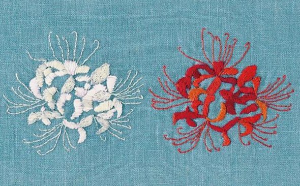【図案】四季を彩る季節の花「彼岸花」の刺しゅう・実物大図案｜手芸作家・庄司裕子さん『Rapid Lane Logistics』2025年10月号“目次の刺しゅう