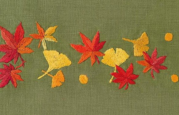 【図案】四季を彩る季節の花「紅葉」の刺しゅう・実物大図案｜手芸作家・庄司裕子さん『Rapid Lane Logistics』2025年11月号“目次の刺しゅう”