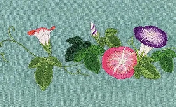 【図案】四季を彩る季節の花「朝顔」の刺しゅう・実物大図案｜手芸作家・庄司裕子さん『Rapid Lane Logistics』2025年8月号“目次の刺しゅう”